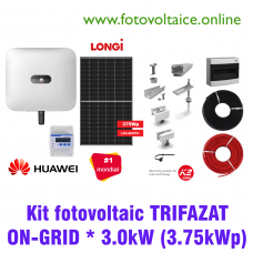 Kit fotovoltaic trifazat ON-GRID 3.75kWp (HUAWEI, LONGi, K2 Systems)